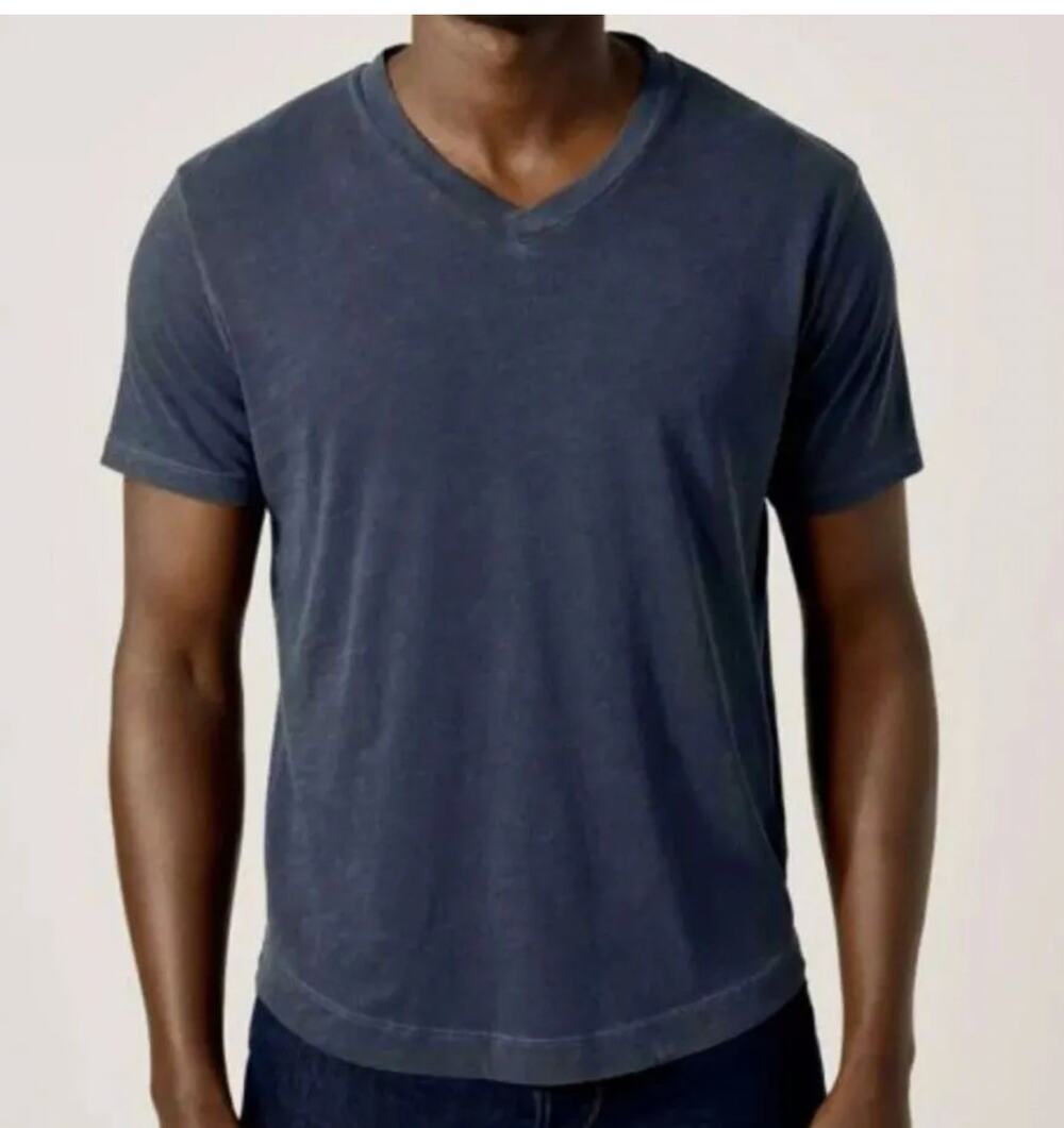 Buck Mason Men's Slub Curved Hem V-Neck Tee Gray 100% cotton size L